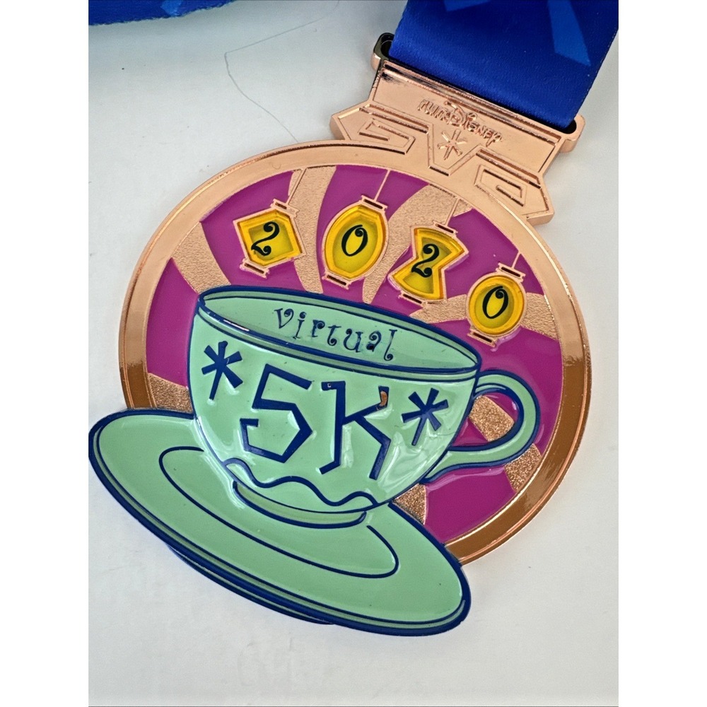 Run Disney 2020 Virtual 5K Finisher Medal Teacups 5 Years Running - Picture 3 of 8
